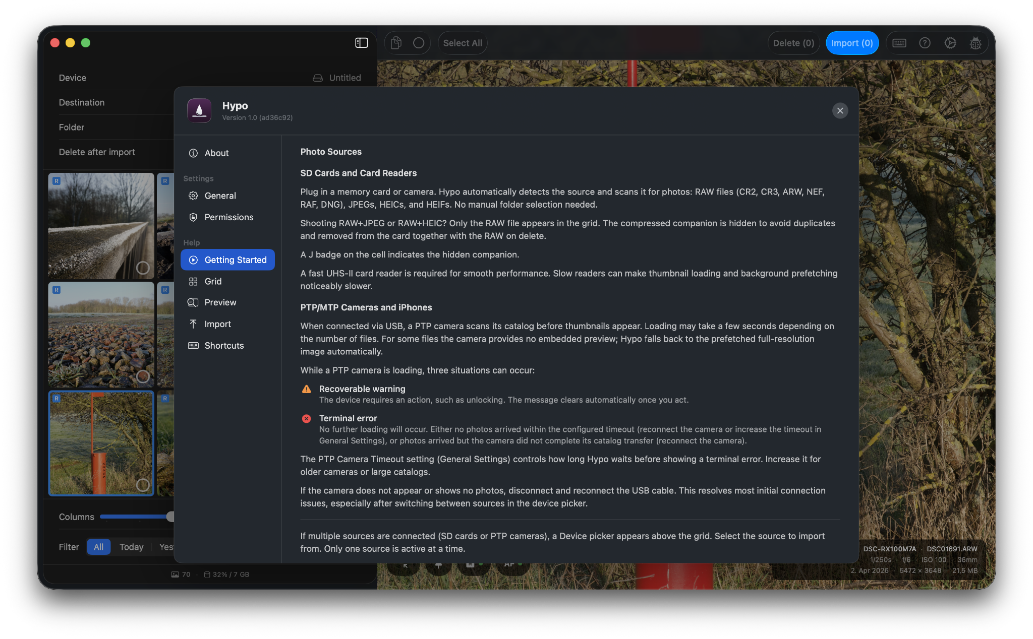 Hypo settings screen